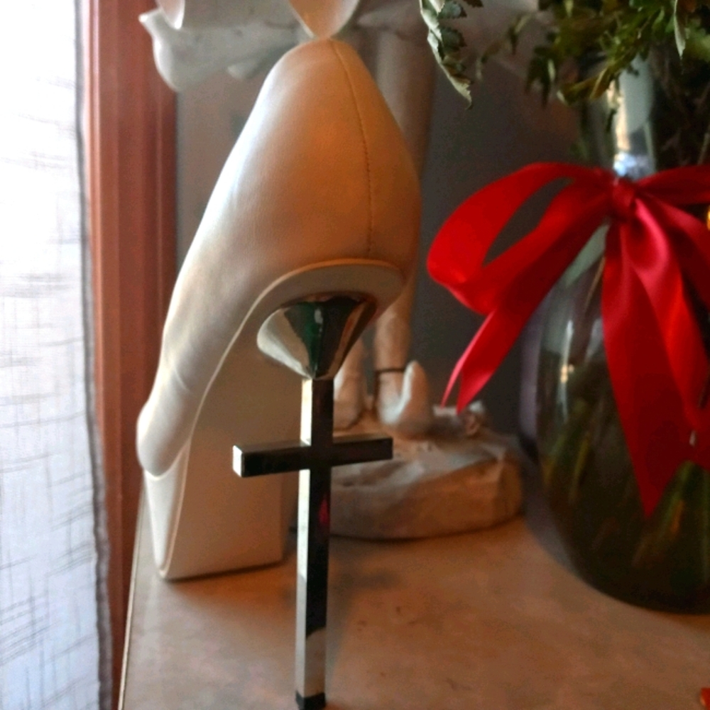 Privilege white crucifix heels